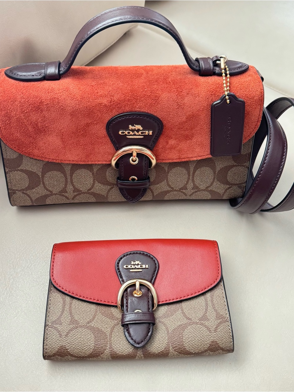 Coach Signature Suede and Canvas Satchel & Wallet Set in Burnt Orange